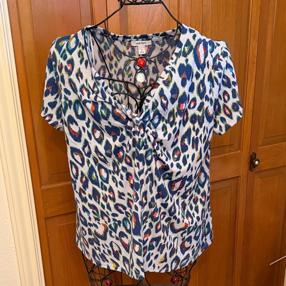 🇻🇳🇻🇳🇻🇳BOGOHO🇻🇳🇻🇳🇻🇳Nine West Multicolor Leopard Print Blouse-large